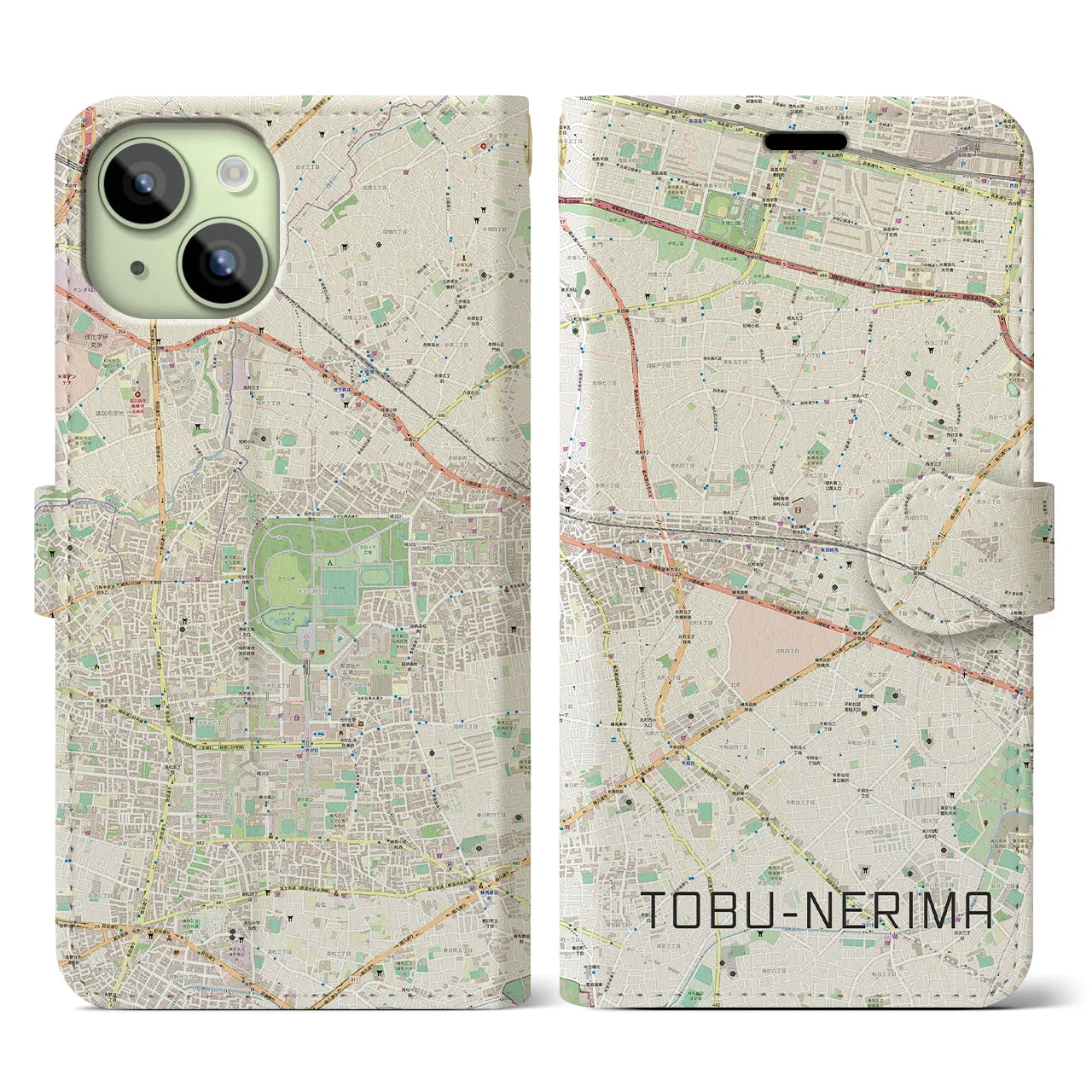 【東武練馬(東京都)】地図柄iPhoneケース(手帳タイプ)ナチュラル・iPhone 15 用