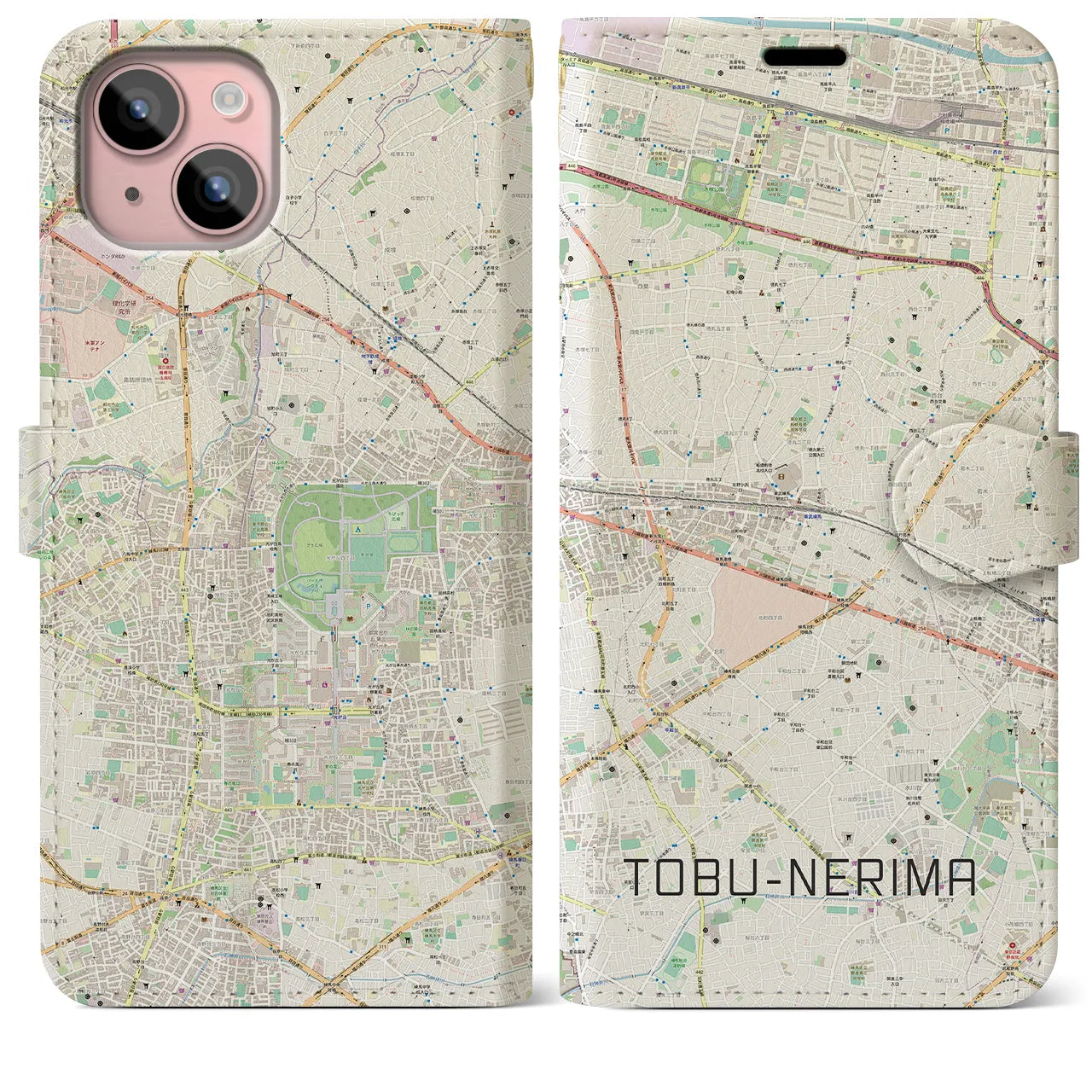 【東武練馬(東京都)】地図柄iPhoneケース(手帳タイプ)ナチュラル・iPhone 15 Plus 用
