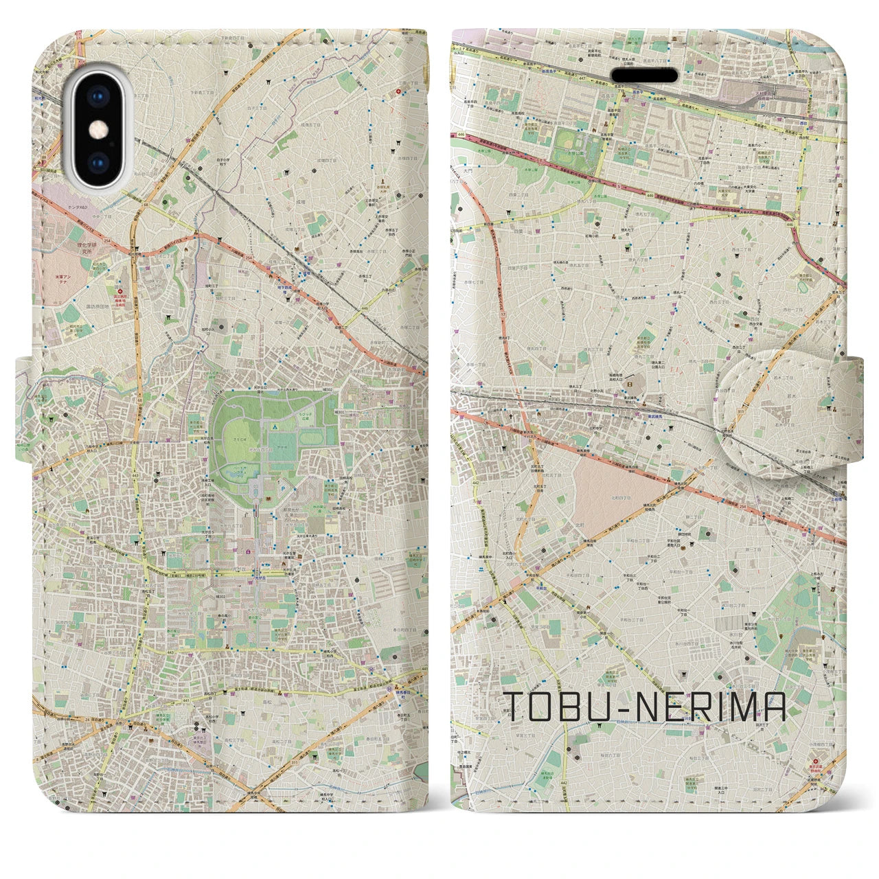 【東武練馬(東京都)】地図柄iPhoneケース(手帳タイプ)ナチュラル・iPhone XS Max 用