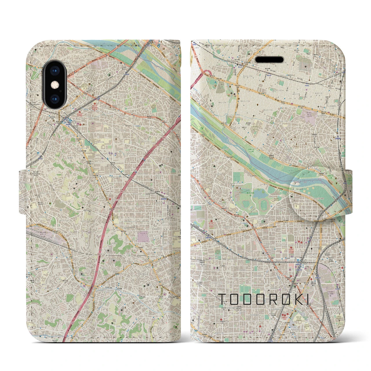 【等々力(神奈川県)】地図柄iPhoneケース(手帳タイプ)ナチュラル・iPhone XS / X 用