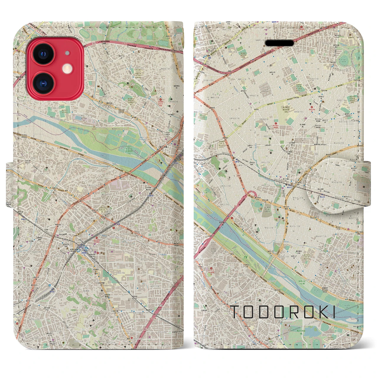 【等々力(東京都)】地図柄iPhoneケース(手帳タイプ)ナチュラル・iPhone 11 用