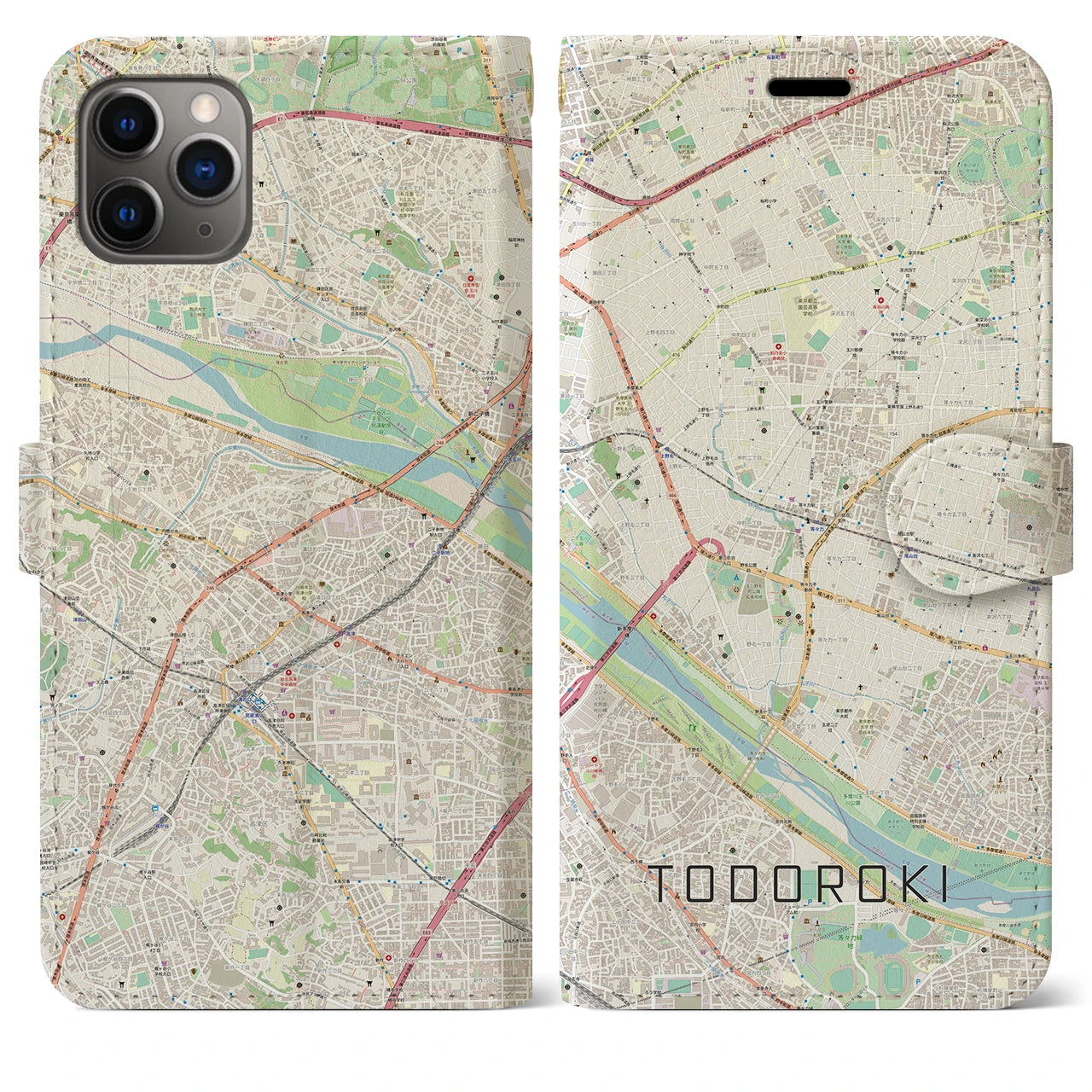 【等々力(東京都)】地図柄iPhoneケース(手帳タイプ)ナチュラル・iPhone 11 Pro Max 用