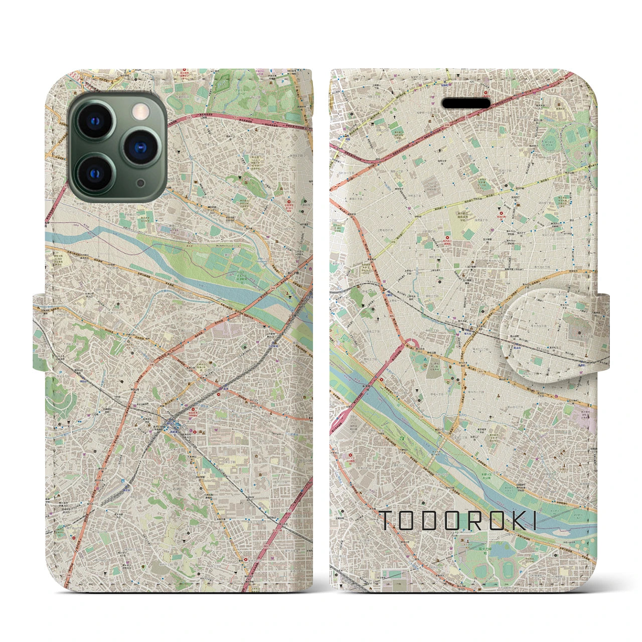 【等々力(東京都)】地図柄iPhoneケース(手帳タイプ)ナチュラル・iPhone 11 Pro 用