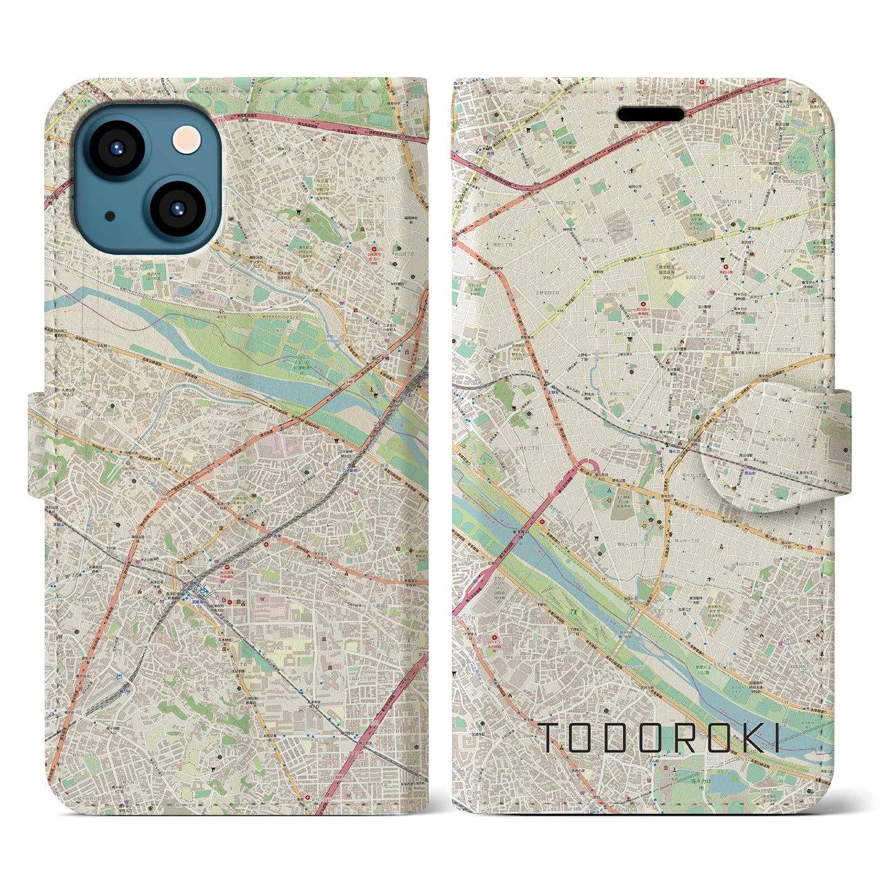 【等々力(東京都)】地図柄iPhoneケース(手帳タイプ)ナチュラル・iPhone 13 用