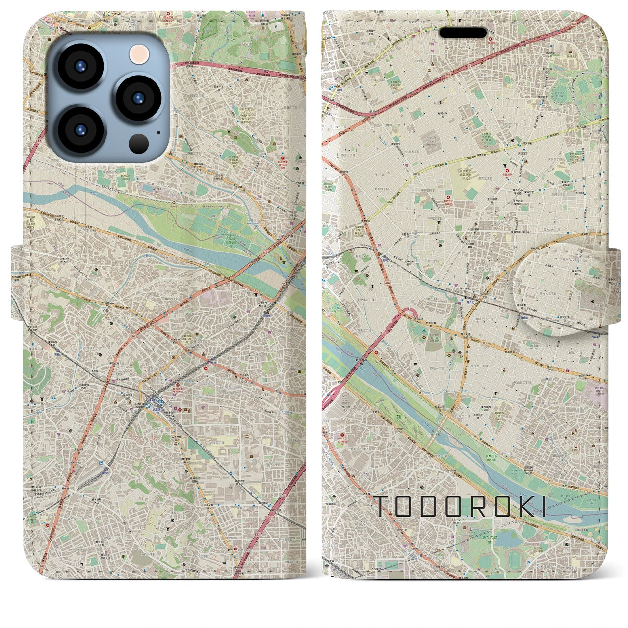 【等々力(東京都)】地図柄iPhoneケース(手帳タイプ)ナチュラル・iPhone 13 Pro Max 用