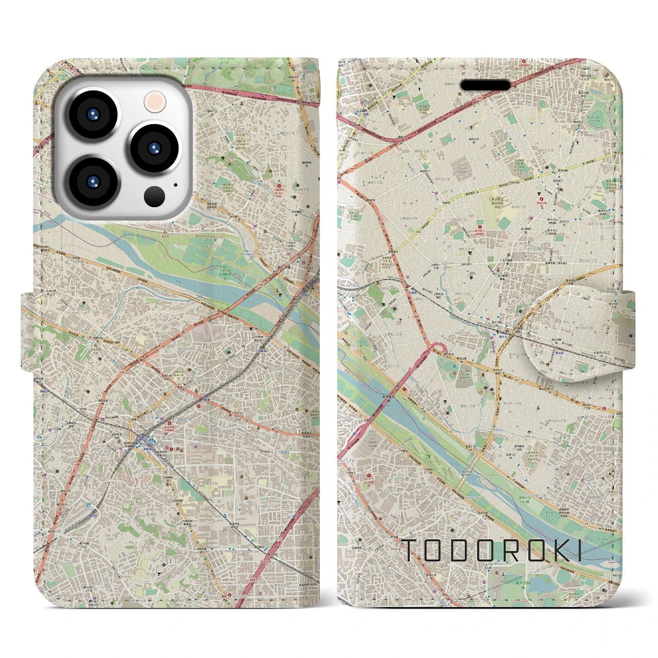 【等々力(東京都)】地図柄iPhoneケース(手帳タイプ)ナチュラル・iPhone 13 Pro 用