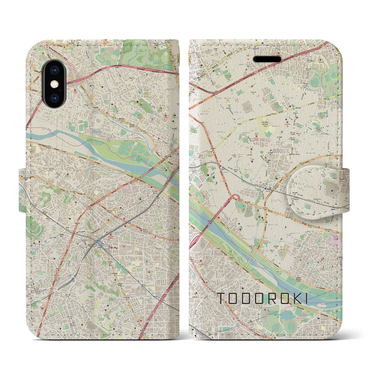 【等々力(東京都)】地図柄iPhoneケース(手帳タイプ)ナチュラル・iPhone XS / X 用