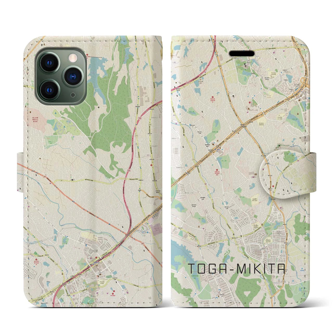 【栂・美木多(大阪府)】地図柄iPhoneケース(手帳タイプ)ナチュラル・iPhone 11 Pro 用