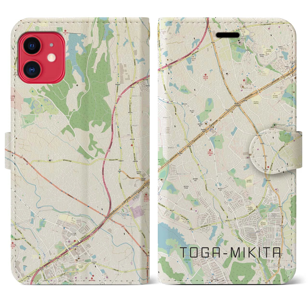 【栂・美木多(大阪府)】地図柄iPhoneケース(手帳タイプ)ナチュラル・iPhone 11 用