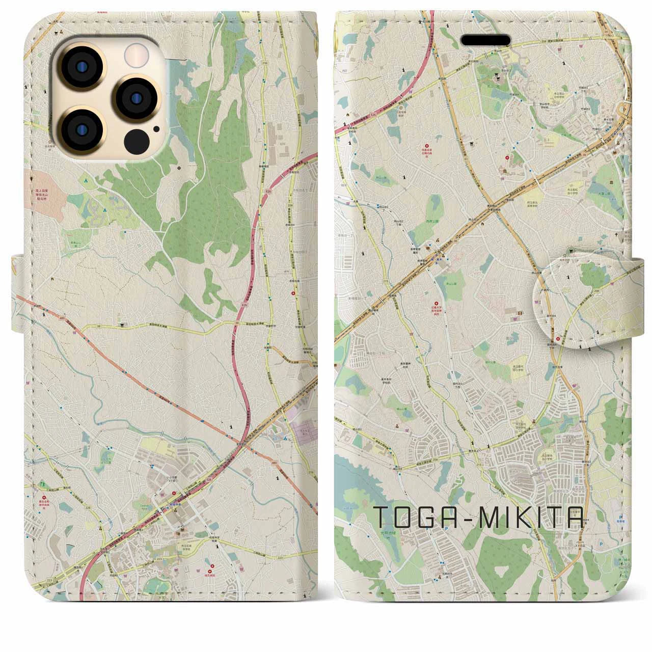 【栂・美木多(大阪府)】地図柄iPhoneケース(手帳タイプ)ナチュラル・iPhone 12 Pro Max 用