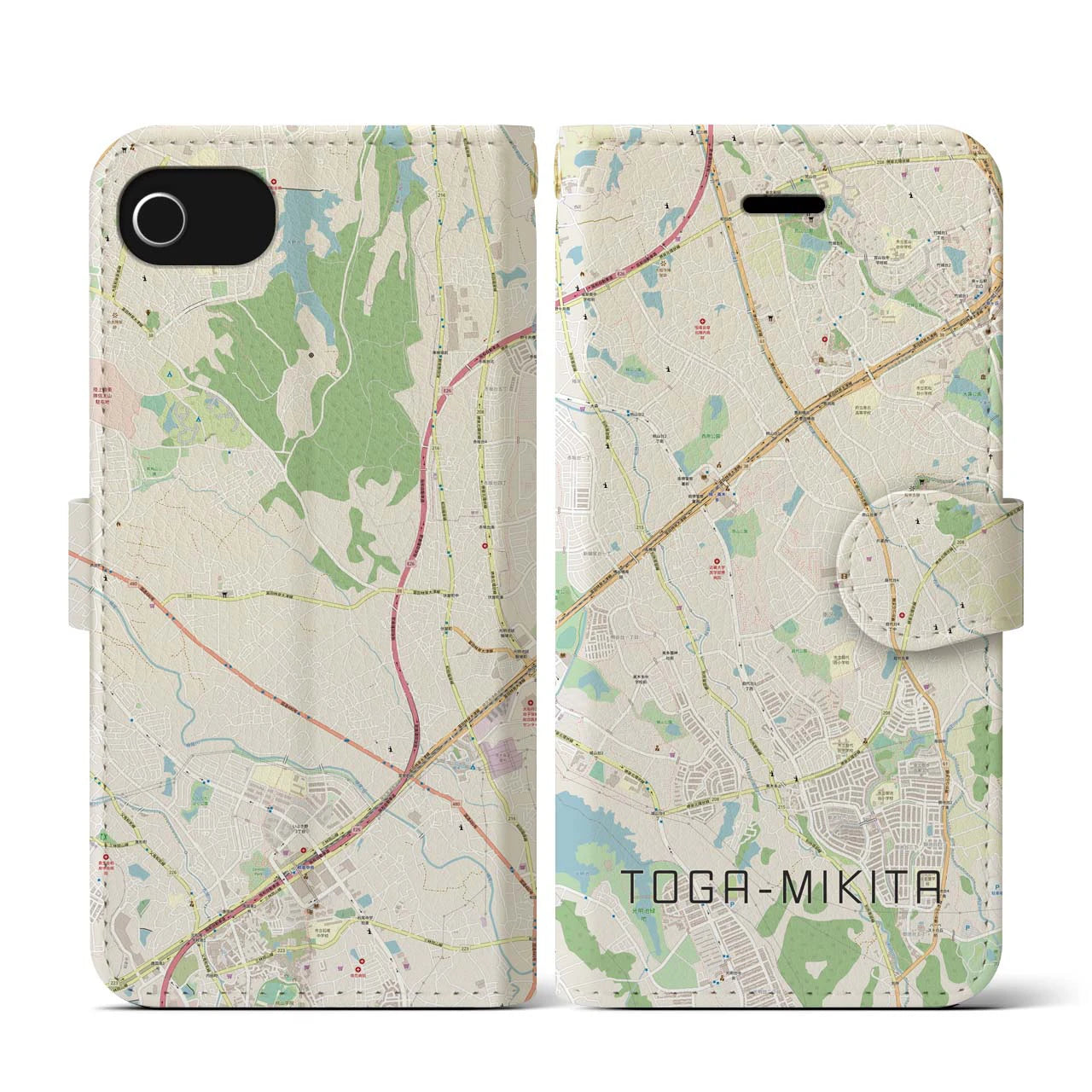 【栂・美木多(大阪府)】地図柄iPhoneケース(手帳タイプ)ナチュラル・iPhone SE(第3 / 第2世代) / 8 / 7 / 6s / 6 用