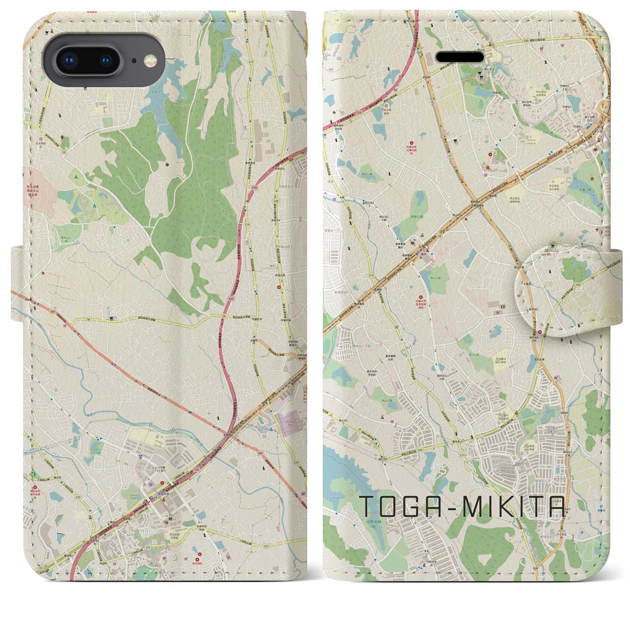 【栂・美木多(大阪府)】地図柄iPhoneケース(手帳タイプ)ナチュラル・iPhone 8Plus /7Plus / 6sPlus / 6Plus 用