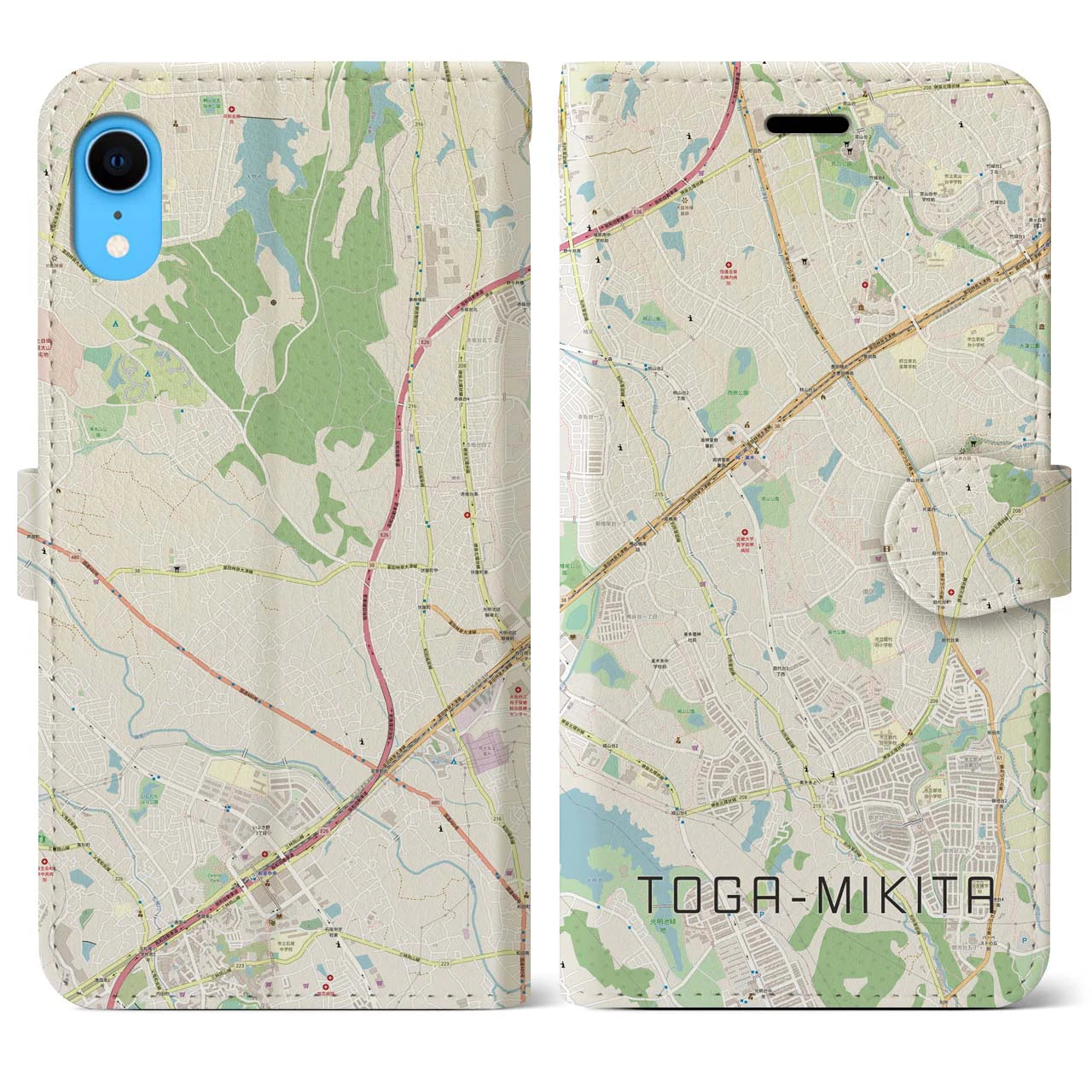 【栂・美木多(大阪府)】地図柄iPhoneケース(手帳タイプ)ナチュラル・iPhone XR 用
