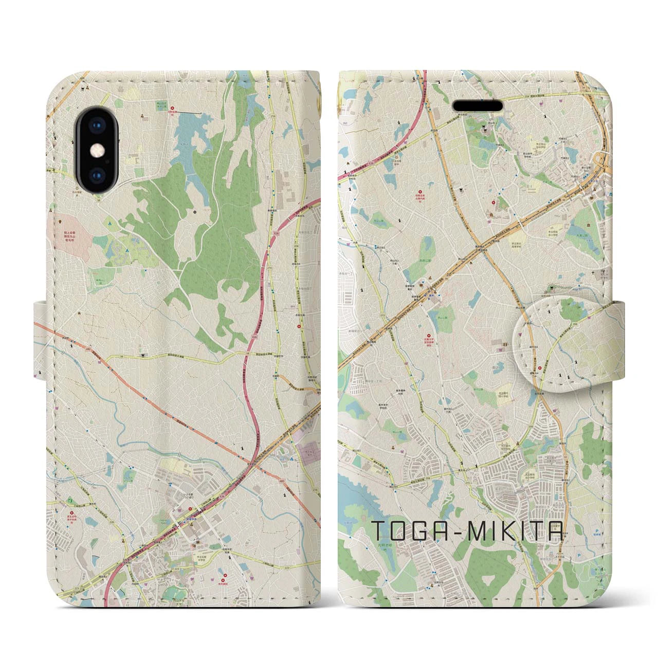 【栂・美木多(大阪府)】地図柄iPhoneケース(手帳タイプ)ナチュラル・iPhone XS / X 用