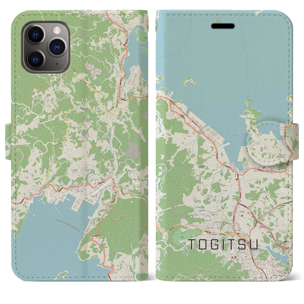 【時津(長崎県)】地図柄iPhoneケース(手帳タイプ)ナチュラル・iPhone 11 Pro Max 用