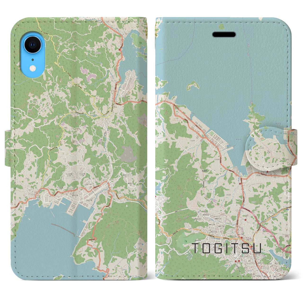【時津(長崎県)】地図柄iPhoneケース(手帳タイプ)ナチュラル・iPhone XR 用