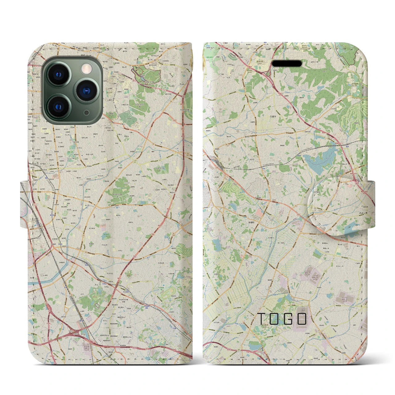 【東郷(愛知県)】地図柄iPhoneケース(手帳タイプ)ナチュラル・iPhone 11 Pro 用