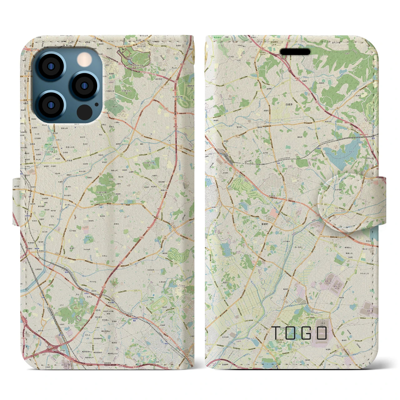【東郷(愛知県)】地図柄iPhoneケース(手帳タイプ)ナチュラル・iPhone 12 / 12 Pro 用