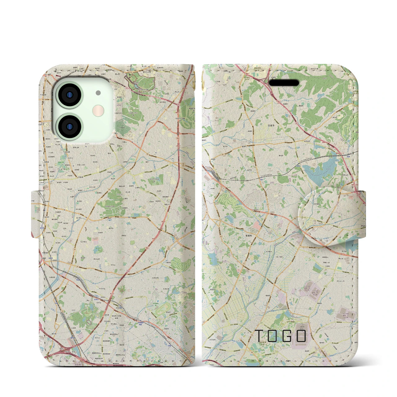 【東郷(愛知県)】地図柄iPhoneケース(手帳タイプ)ナチュラル・iPhone 12 mini 用