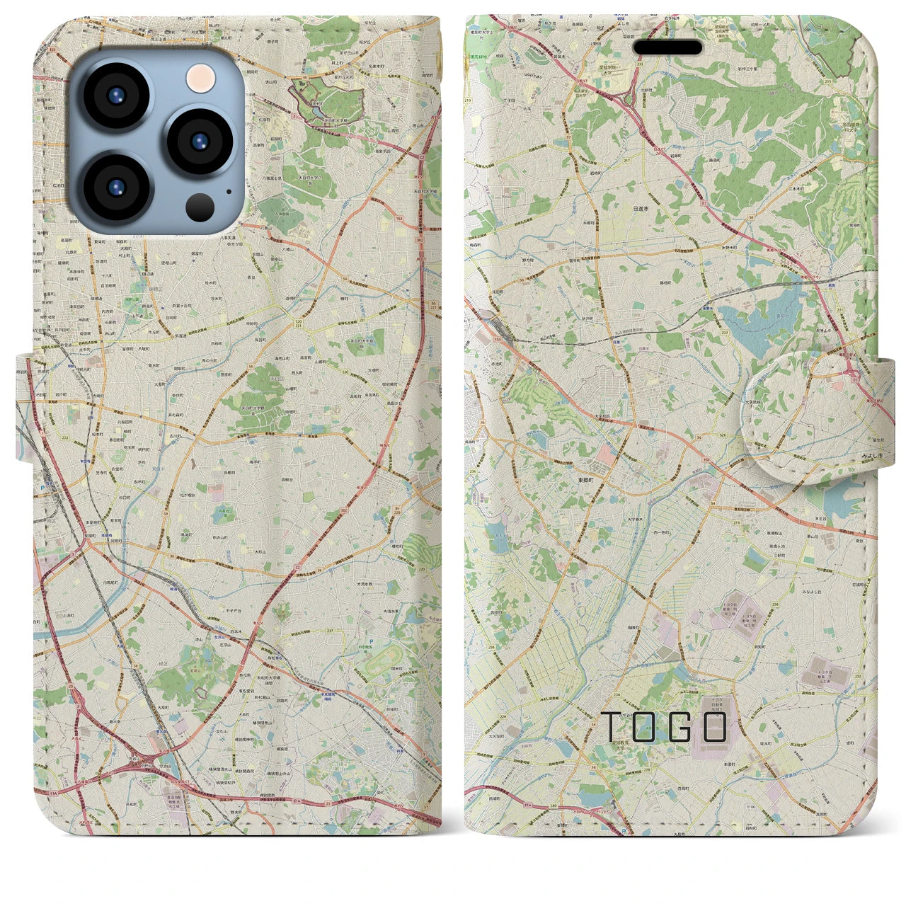 【東郷(愛知県)】地図柄iPhoneケース(手帳タイプ)ナチュラル・iPhone 13 Pro Max 用