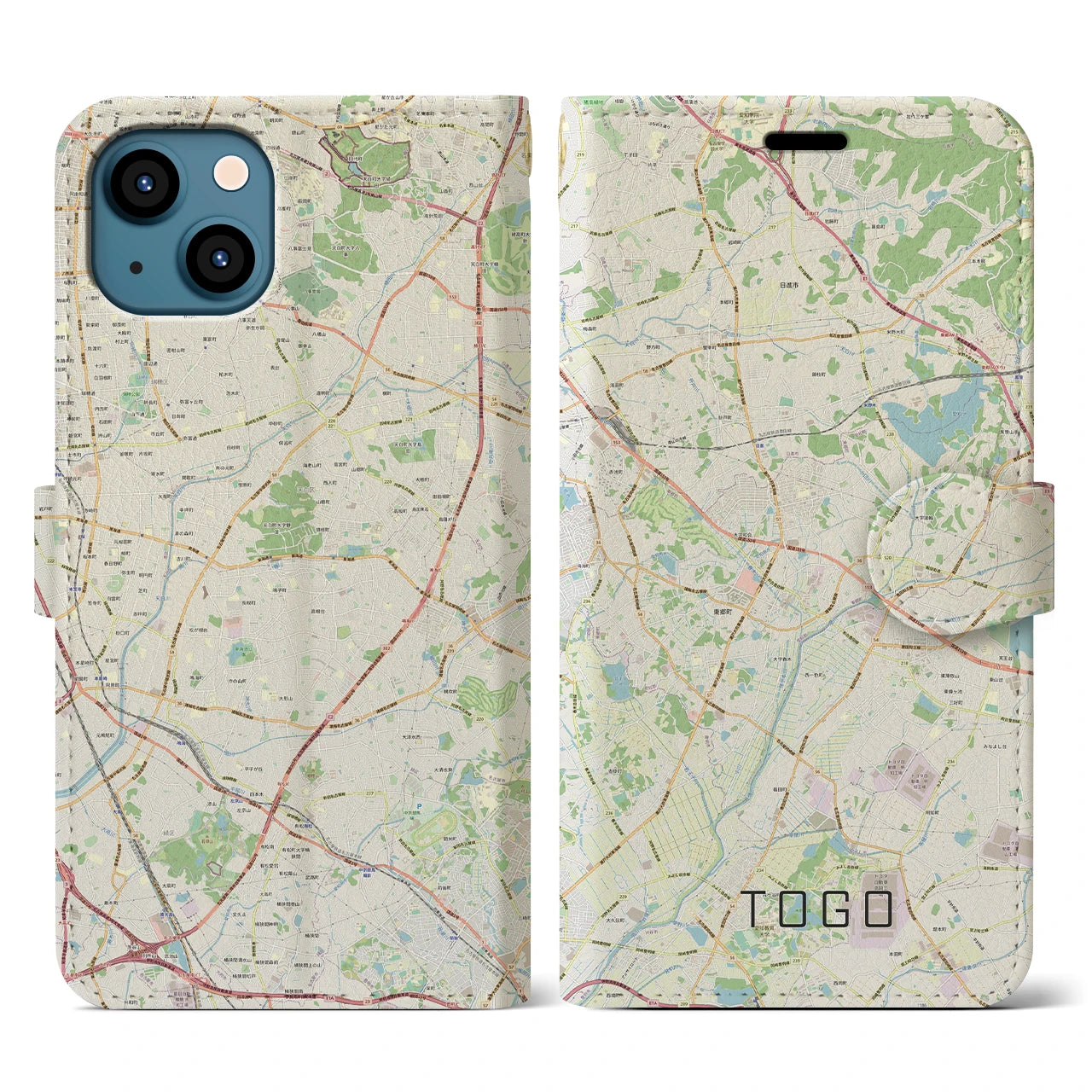 【東郷(愛知県)】地図柄iPhoneケース(手帳タイプ)ナチュラル・iPhone 13 用