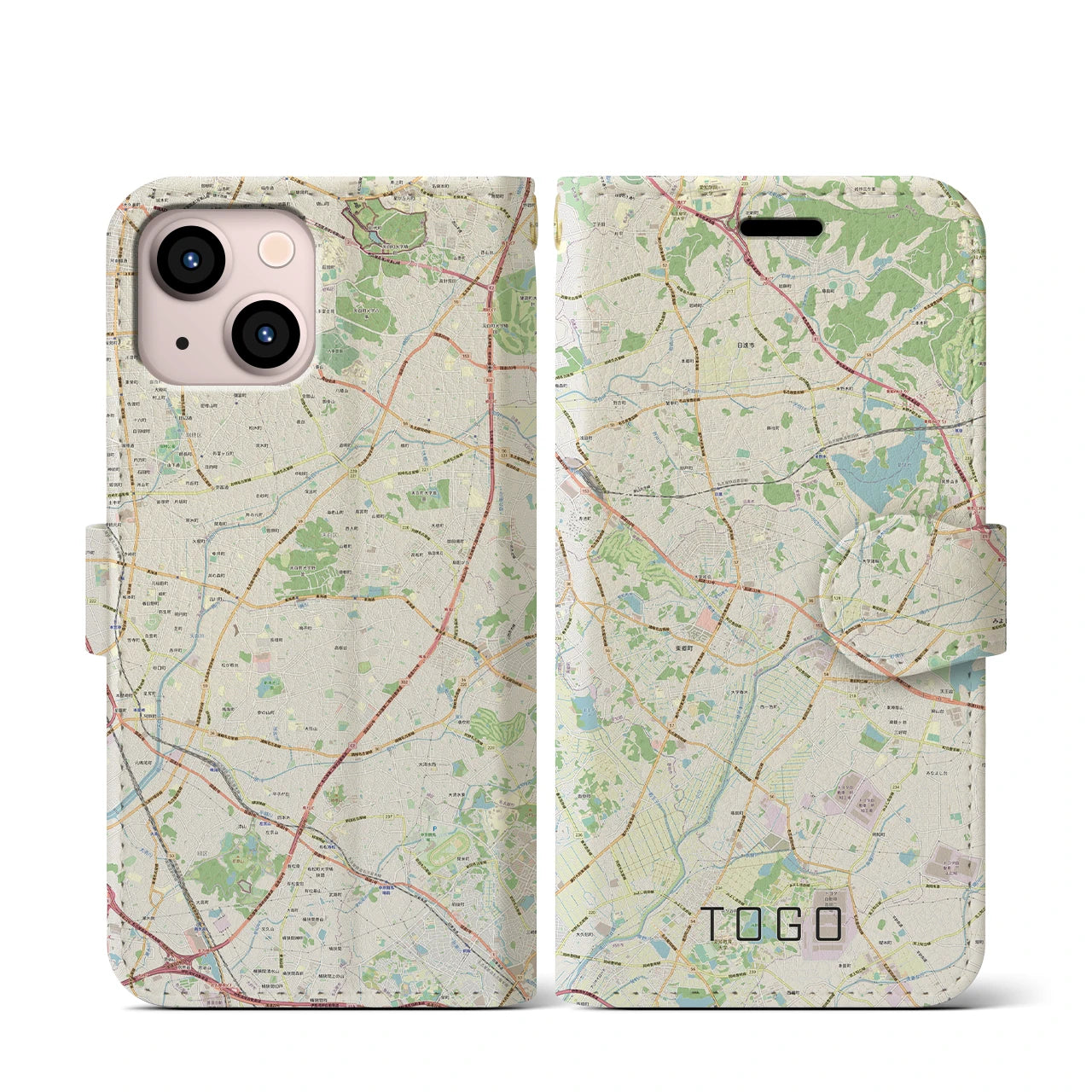 【東郷(愛知県)】地図柄iPhoneケース(手帳タイプ)ナチュラル・iPhone 13 mini 用