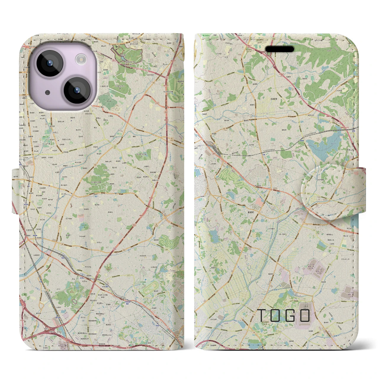 【東郷(愛知県)】地図柄iPhoneケース(手帳タイプ)ナチュラル・iPhone 14 用