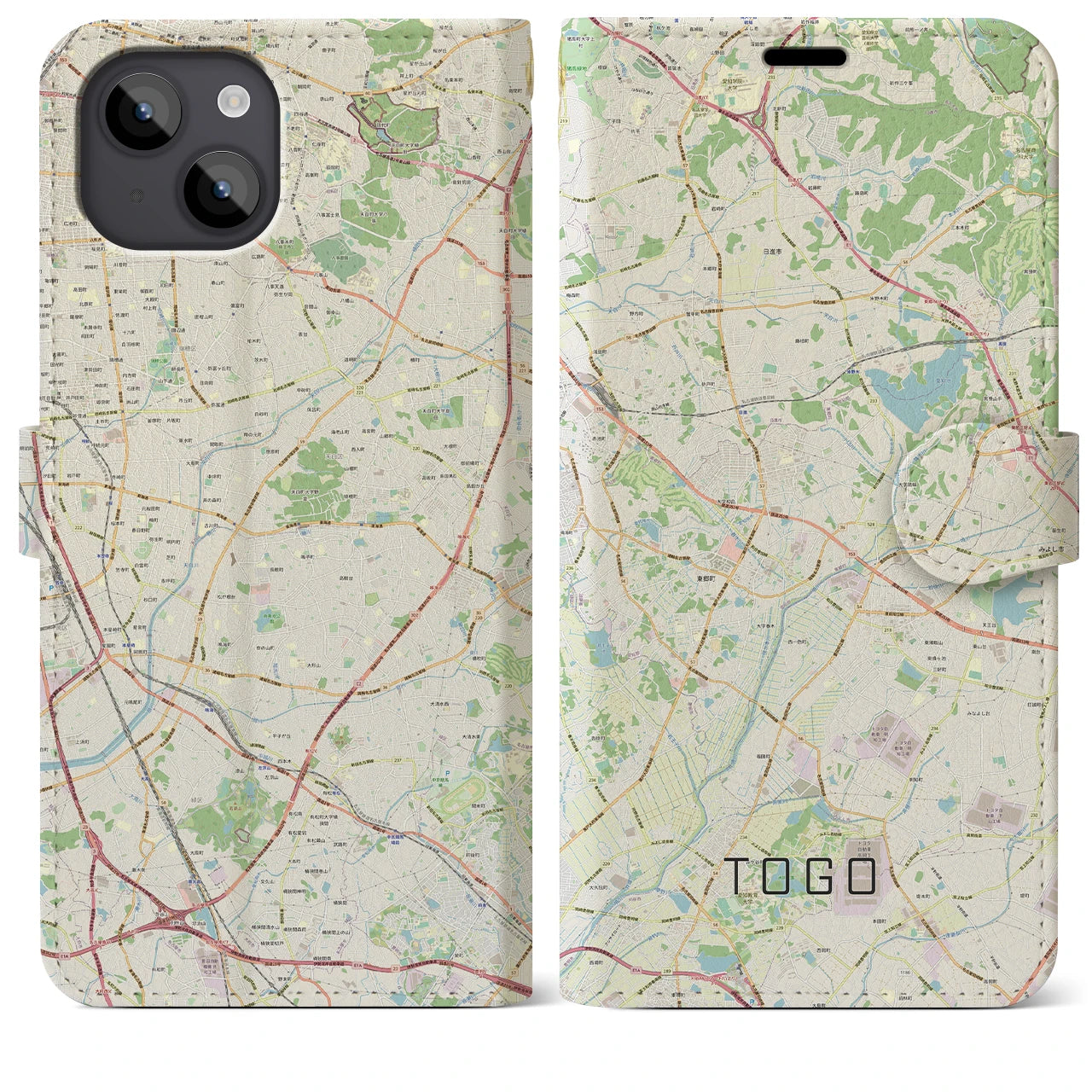 【東郷(愛知県)】地図柄iPhoneケース(手帳タイプ)ナチュラル・iPhone 14 Plus 用