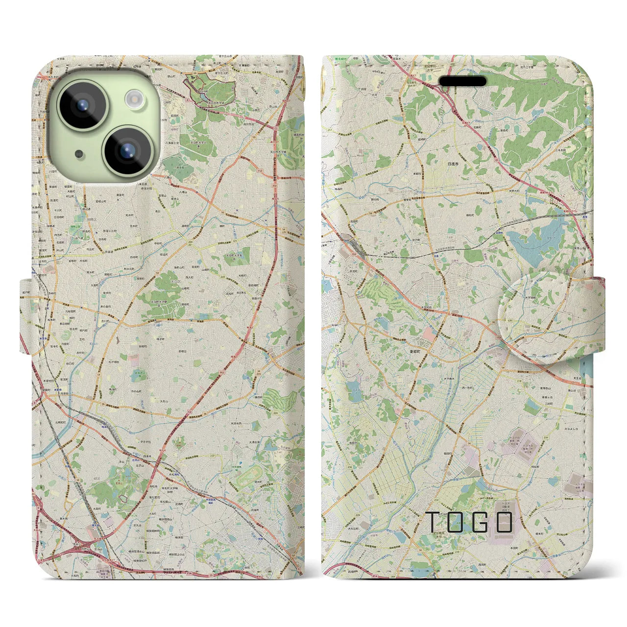 【東郷(愛知県)】地図柄iPhoneケース(手帳タイプ)ナチュラル・iPhone 15 用