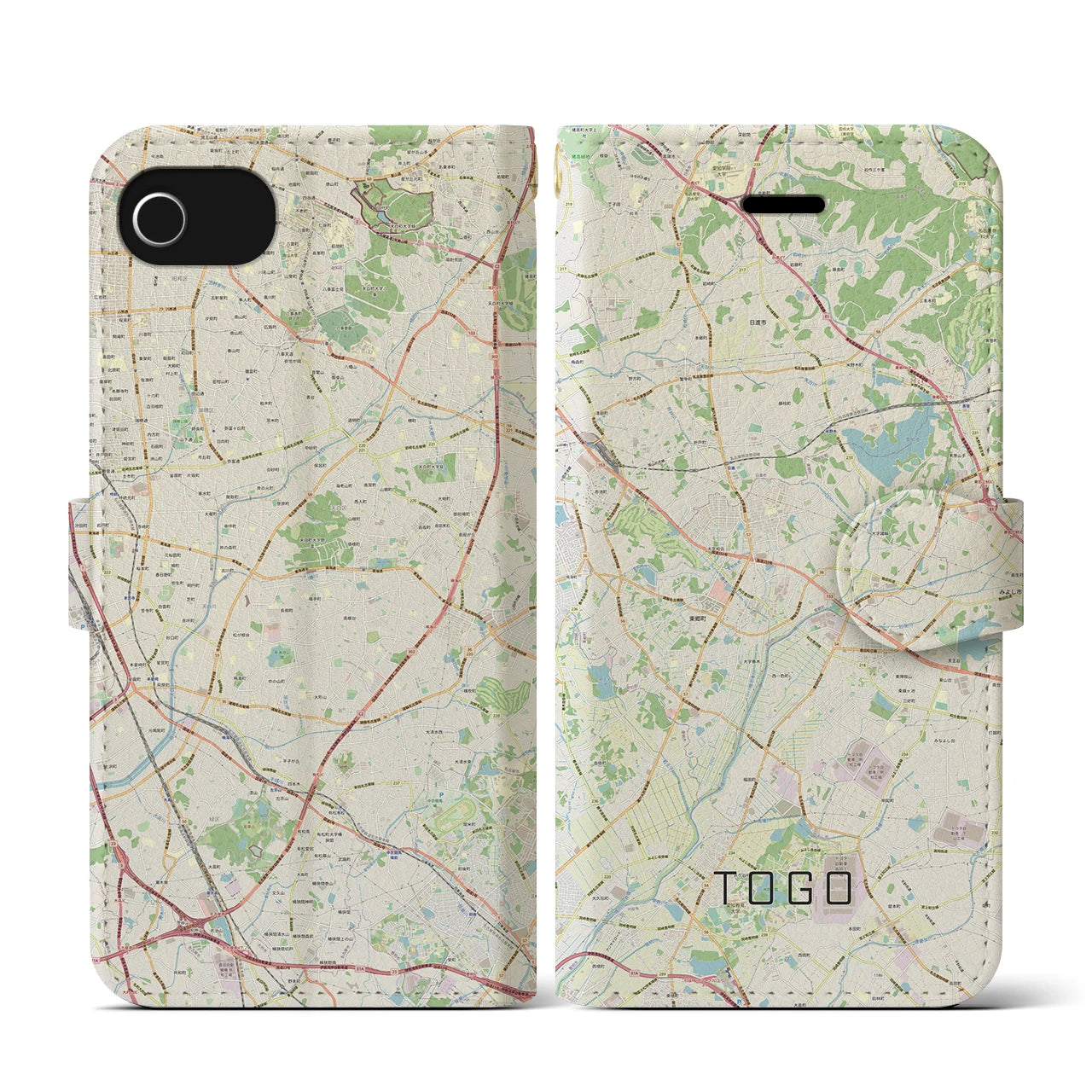 【東郷(愛知県)】地図柄iPhoneケース(手帳タイプ)ナチュラル・iPhone SE(第3 / 第2世代) / 8 / 7 / 6s / 6 用