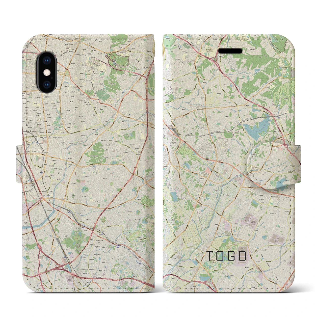 【東郷(愛知県)】地図柄iPhoneケース(手帳タイプ)ナチュラル・iPhone XS / X 用