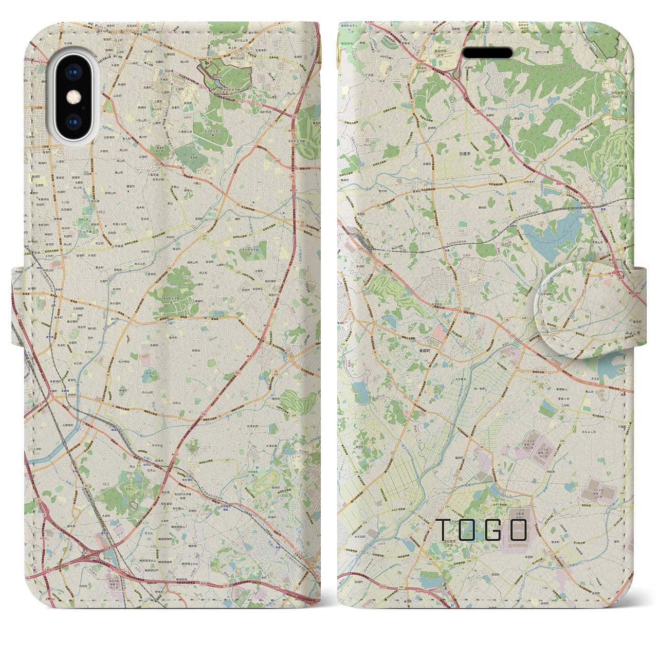 【東郷(愛知県)】地図柄iPhoneケース(手帳タイプ)ナチュラル・iPhone XS Max 用