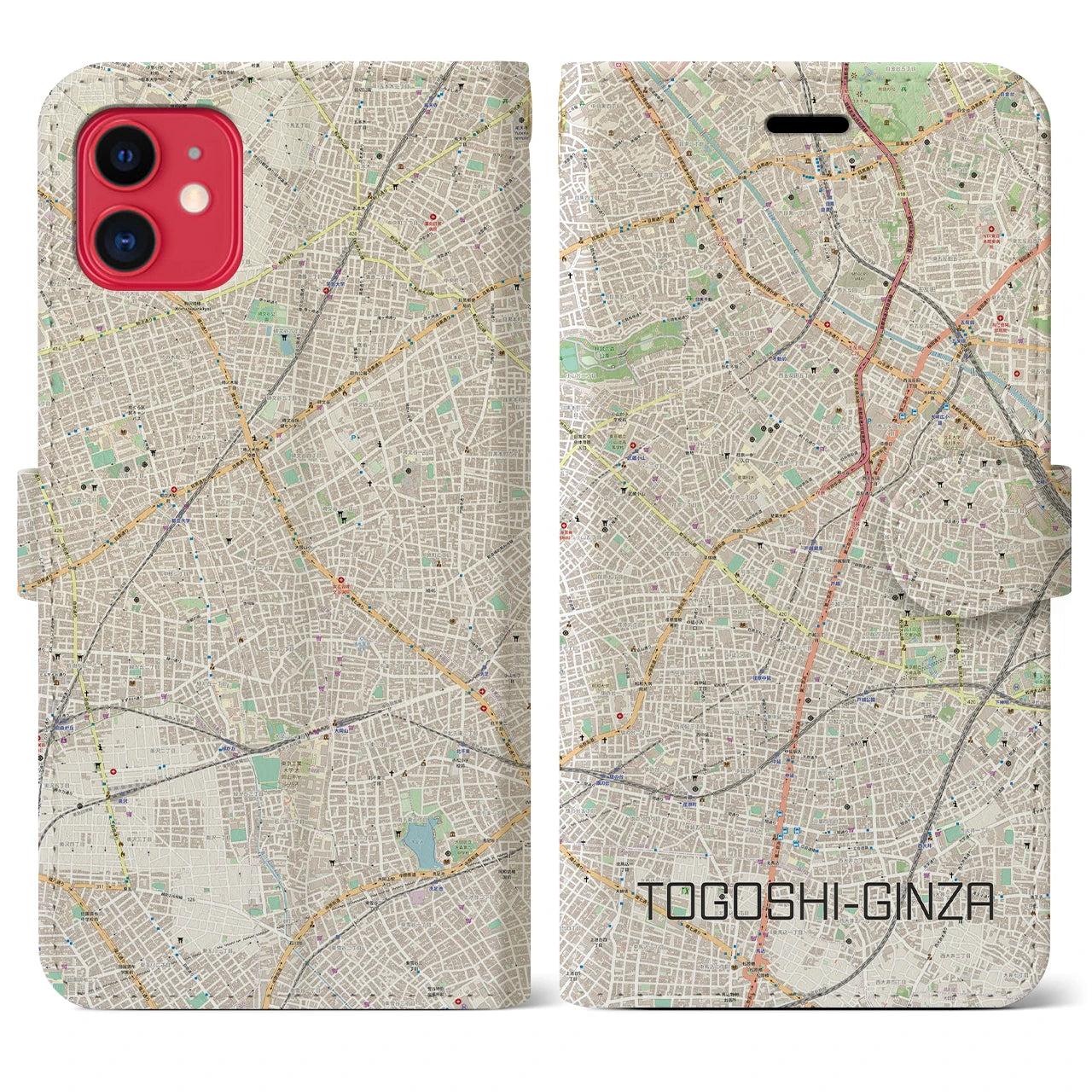 【戸越銀座(東京都)】地図柄iPhoneケース(手帳タイプ)ナチュラル・iPhone 11 用