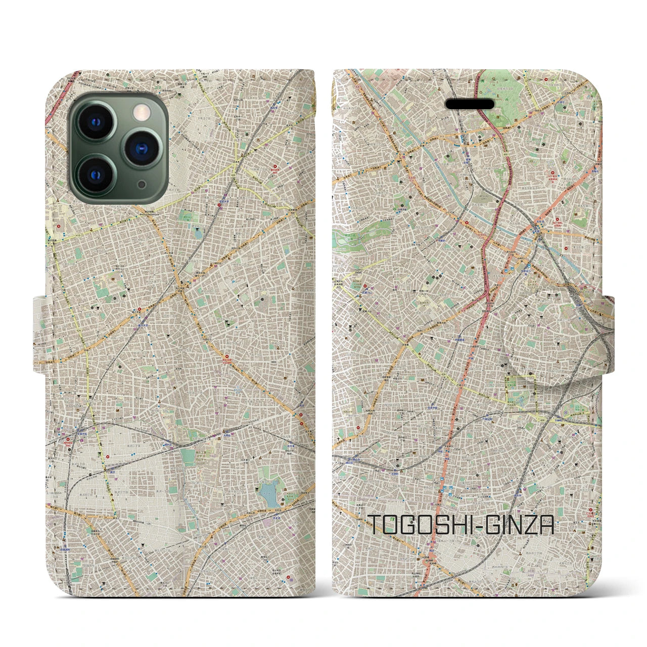 【戸越銀座(東京都)】地図柄iPhoneケース(手帳タイプ)ナチュラル・iPhone 11 Pro 用