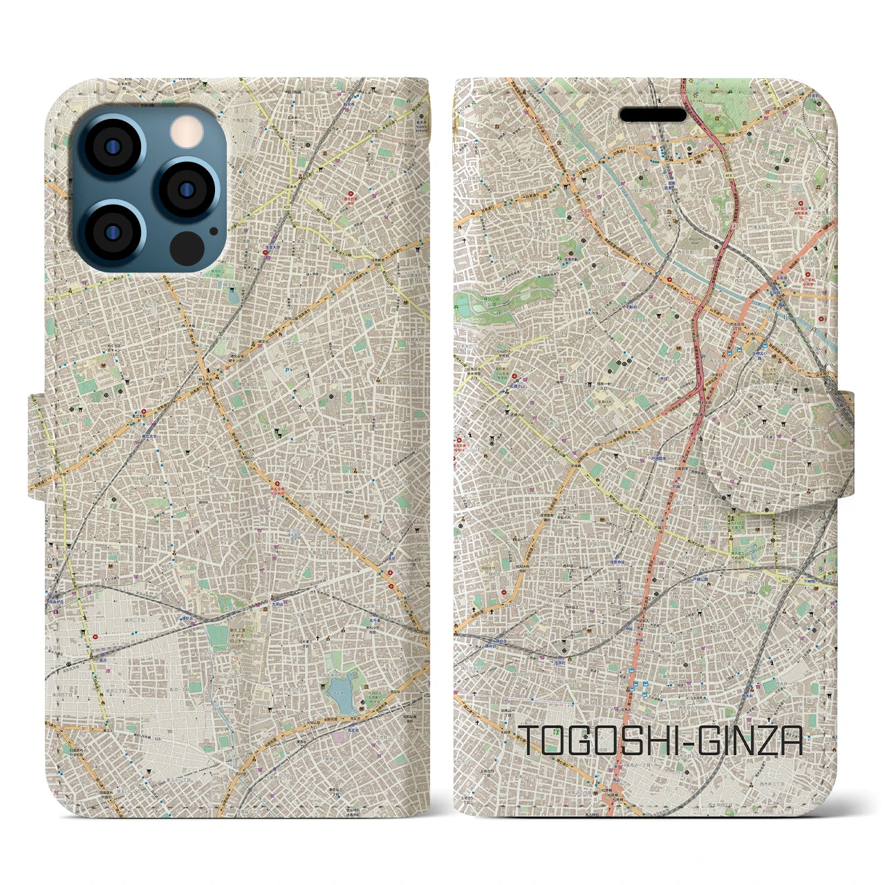 【戸越銀座(東京都)】地図柄iPhoneケース(手帳タイプ)ナチュラル・iPhone 12 / 12 Pro 用