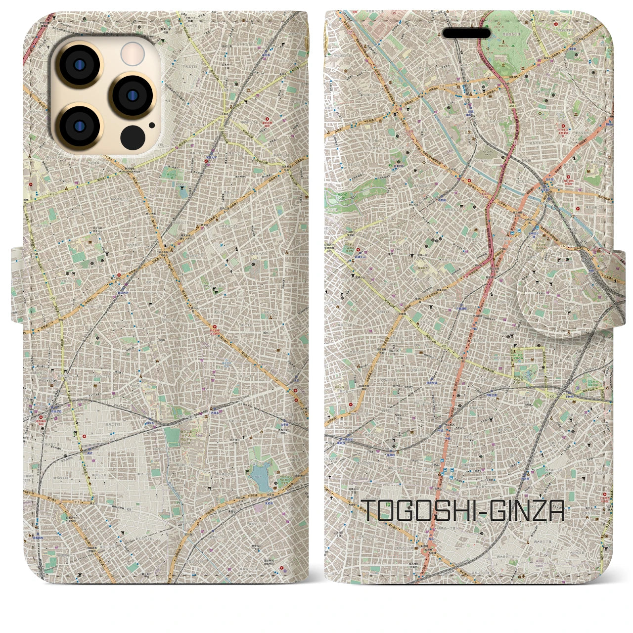 【戸越銀座(東京都)】地図柄iPhoneケース(手帳タイプ)ナチュラル・iPhone 12 Pro Max 用