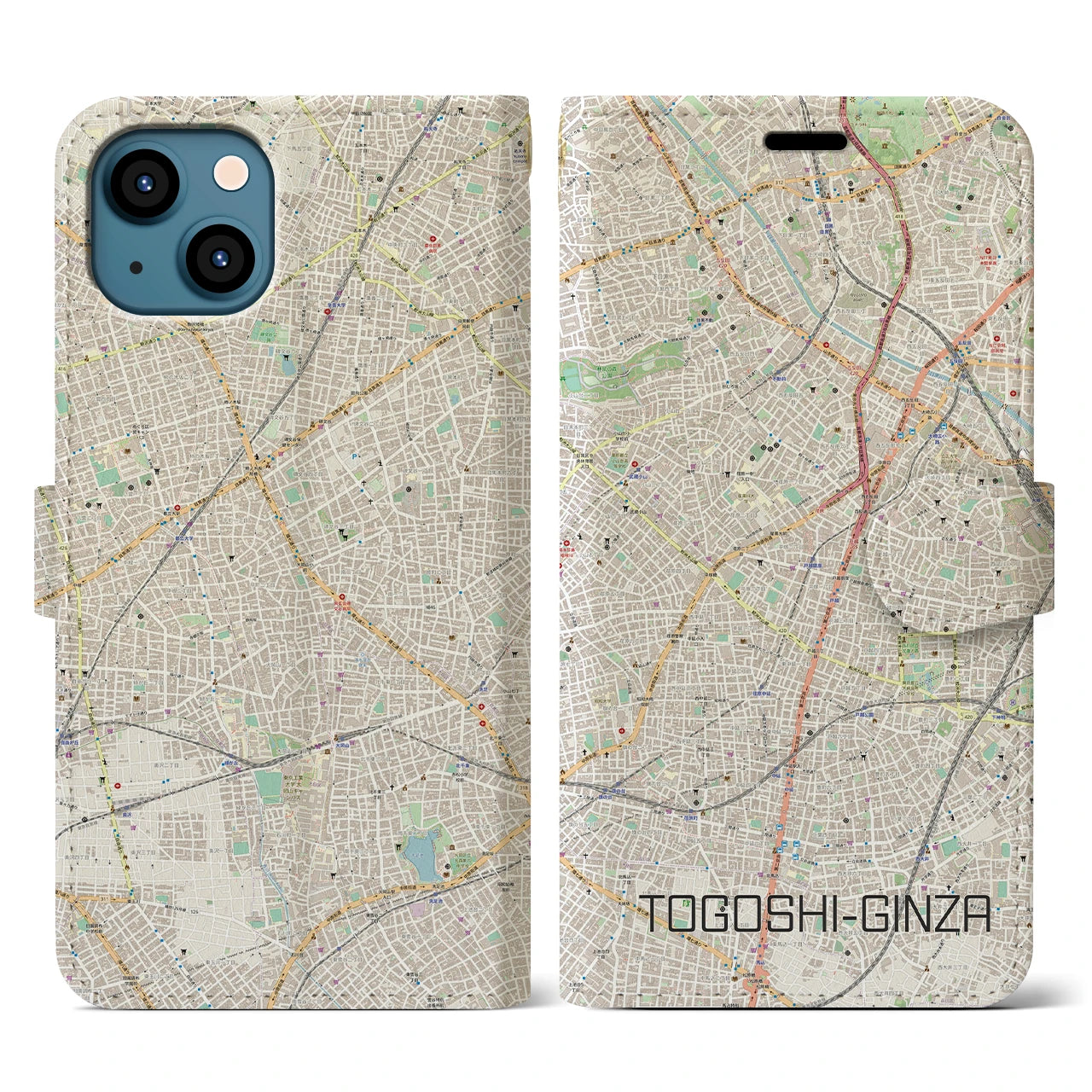 【戸越銀座(東京都)】地図柄iPhoneケース(手帳タイプ)ナチュラル・iPhone 13 用