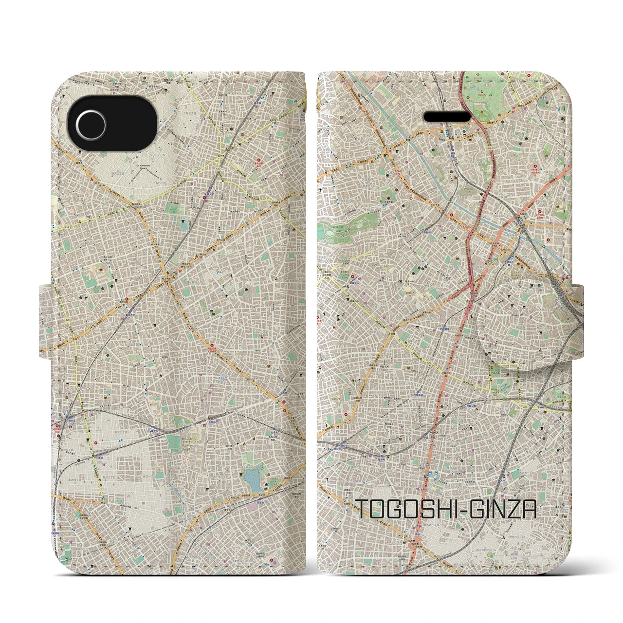 【戸越銀座(東京都)】地図柄iPhoneケース(手帳タイプ)ナチュラル・iPhone SE(第3 / 第2世代) / 8 / 7 / 6s / 6 用
