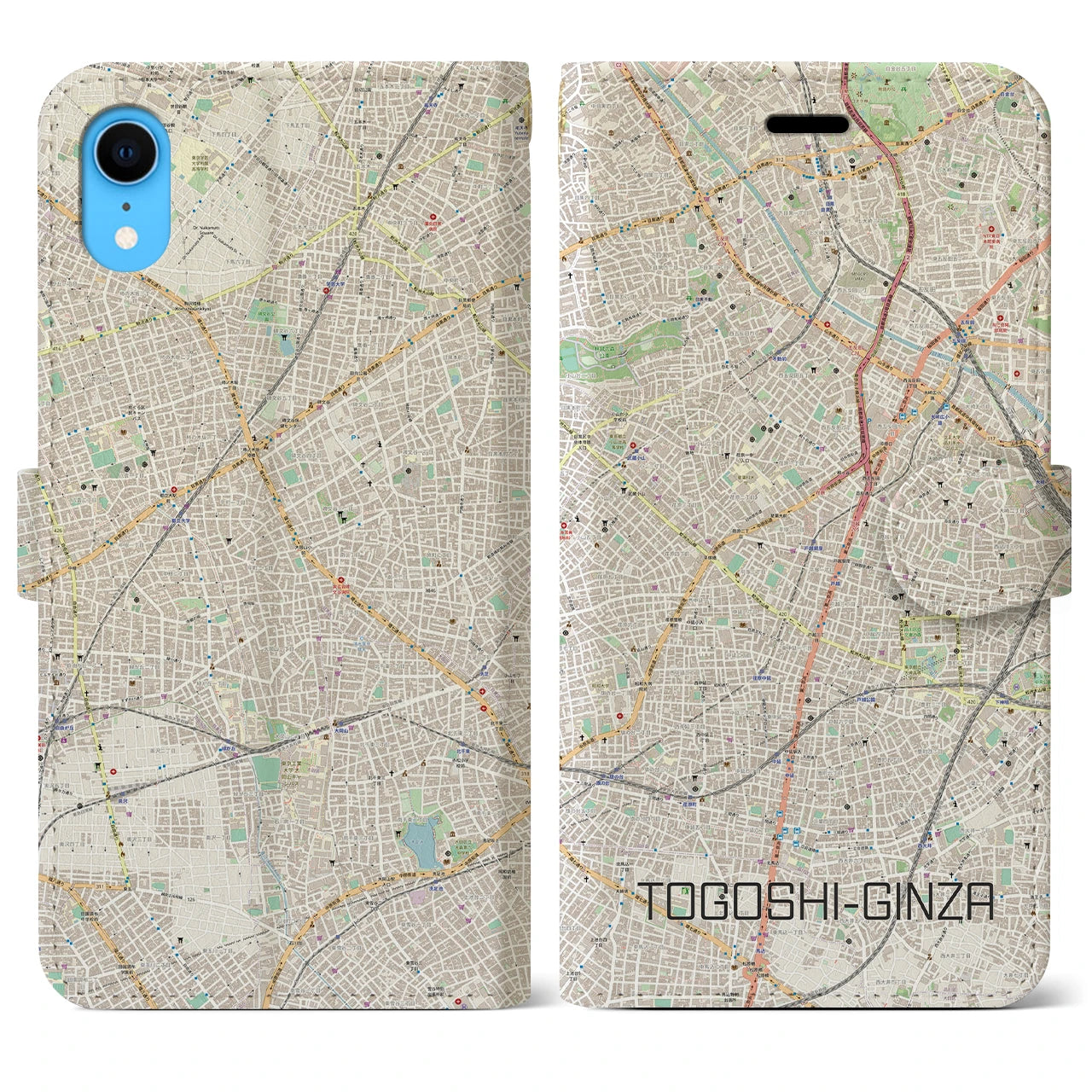 【戸越銀座(東京都)】地図柄iPhoneケース(手帳タイプ)ナチュラル・iPhone XR 用