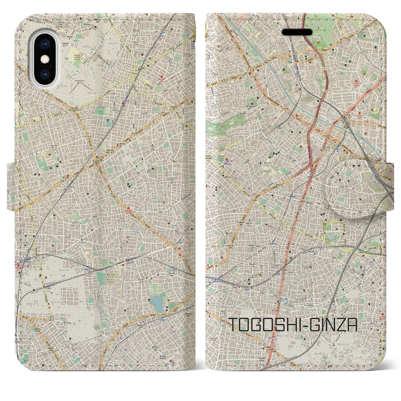【戸越銀座(東京都)】地図柄iPhoneケース(手帳タイプ)ナチュラル・iPhone XS Max 用