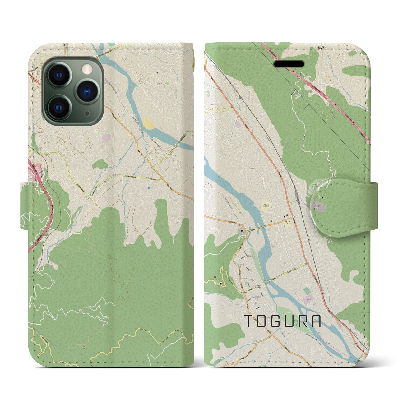 【戸倉(長野県)】地図柄iPhoneケース(手帳タイプ)ナチュラル・iPhone 11 Pro 用