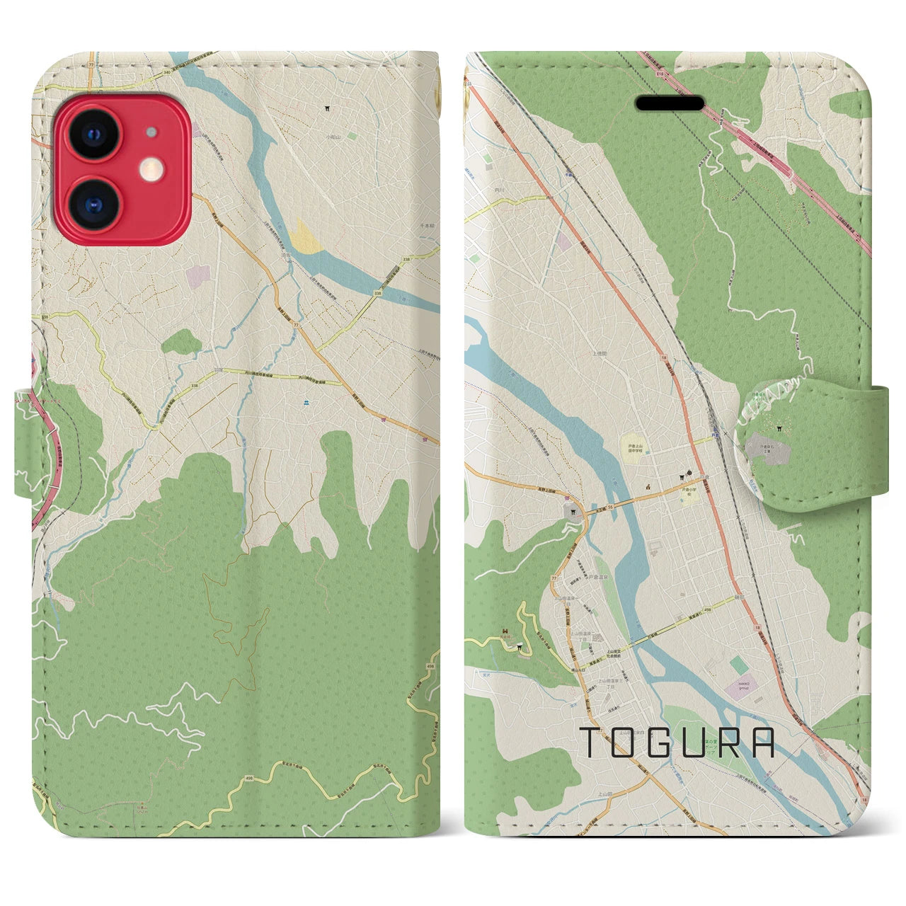 【戸倉(長野県)】地図柄iPhoneケース(手帳タイプ)ナチュラル・iPhone 11 用
