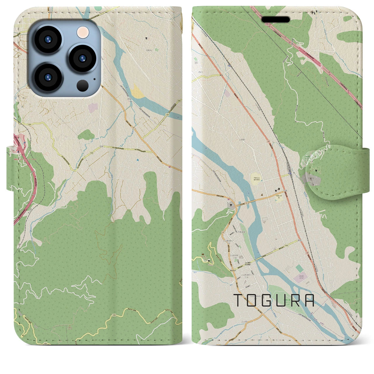 【戸倉(長野県)】地図柄iPhoneケース(手帳タイプ)ナチュラル・iPhone 13 Pro Max 用