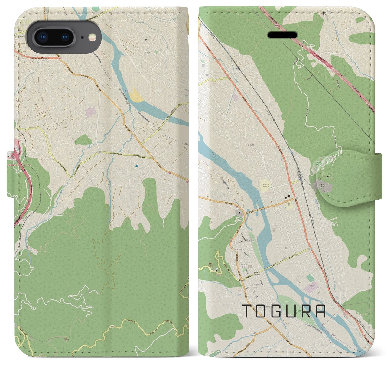 【戸倉(長野県)】地図柄iPhoneケース(手帳タイプ)ナチュラル・iPhone 8Plus /7Plus / 6sPlus / 6Plus 用