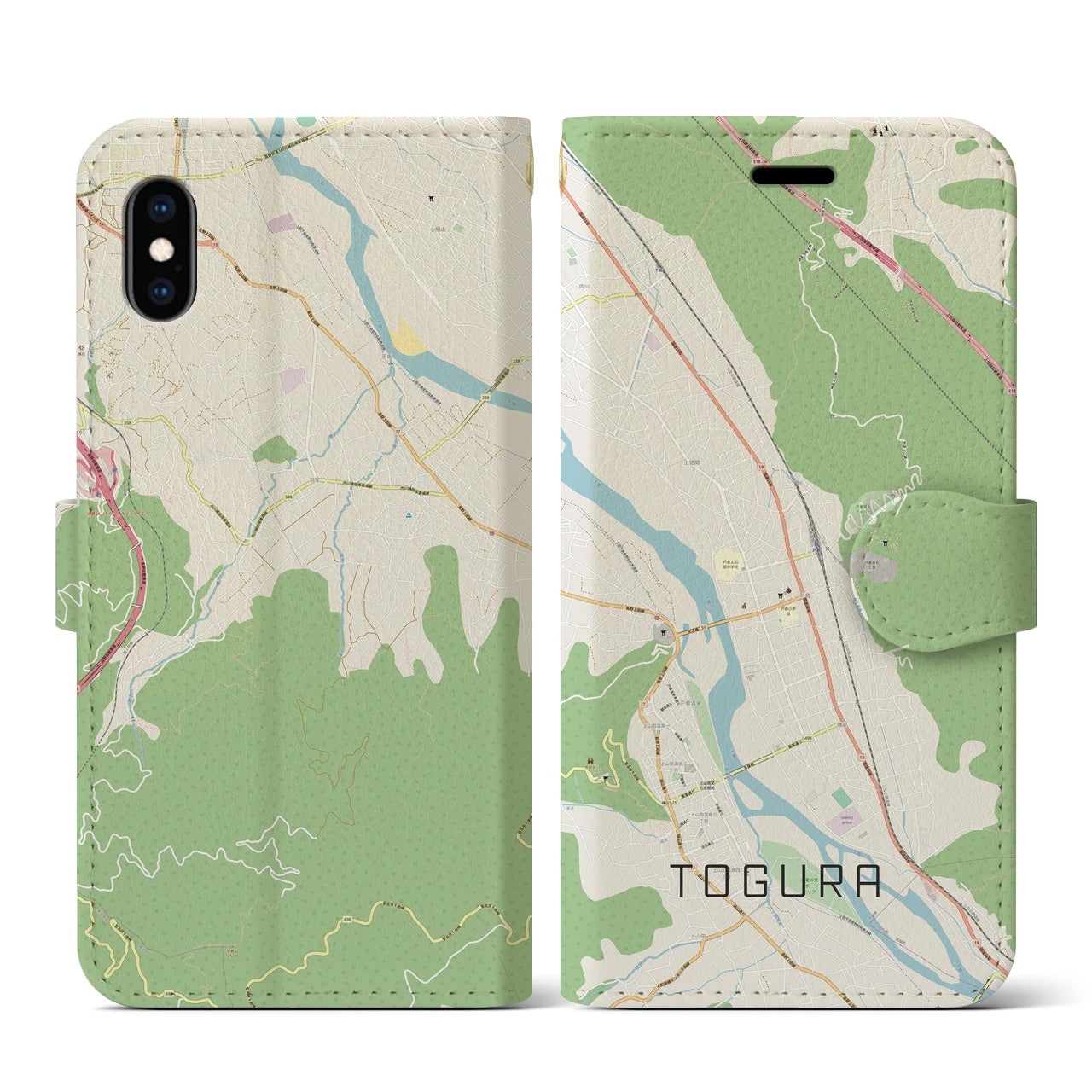 【戸倉(長野県)】地図柄iPhoneケース(手帳タイプ)ナチュラル・iPhone XS / X 用