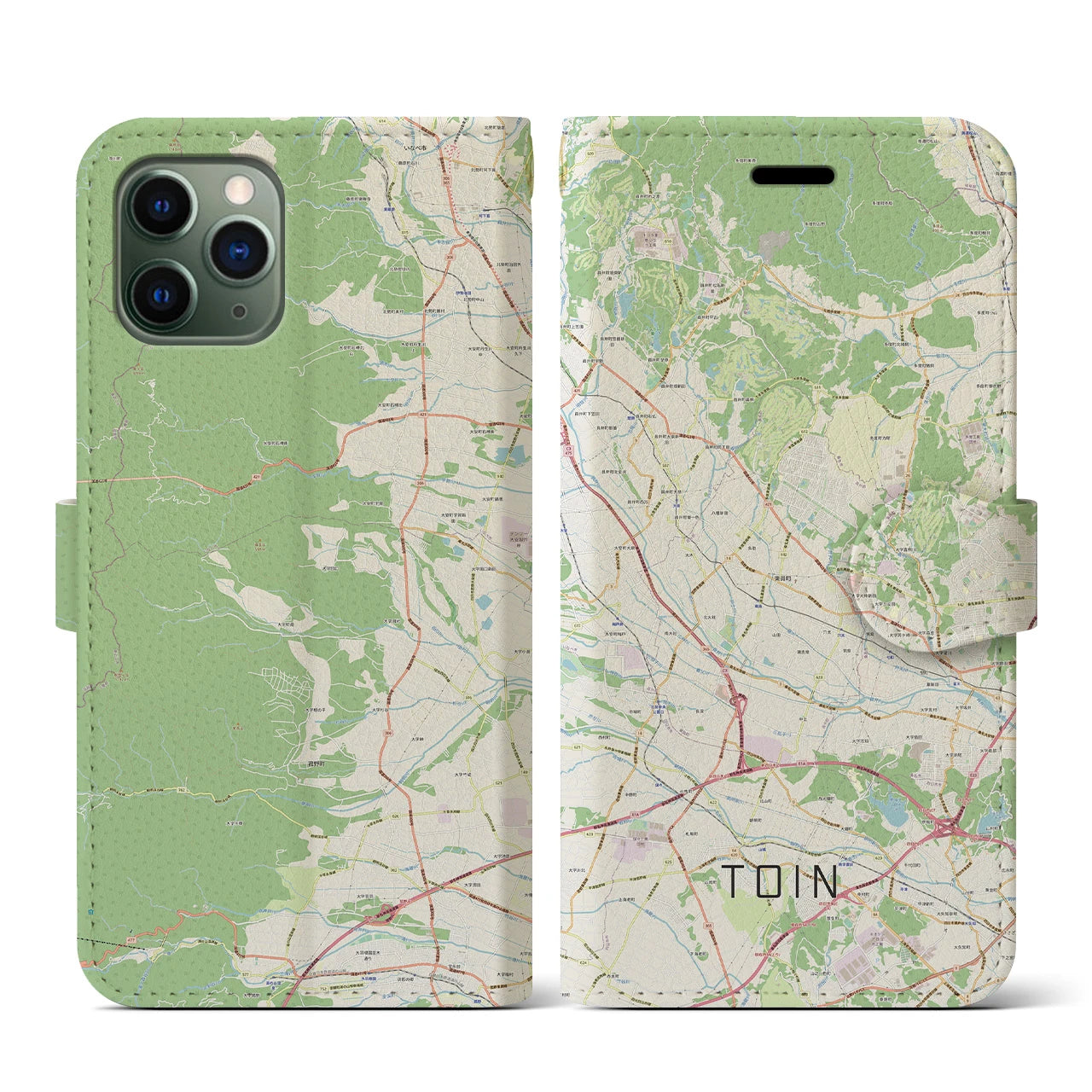 【東員(三重県)】地図柄iPhoneケース(手帳タイプ)ナチュラル・iPhone 11 Pro 用