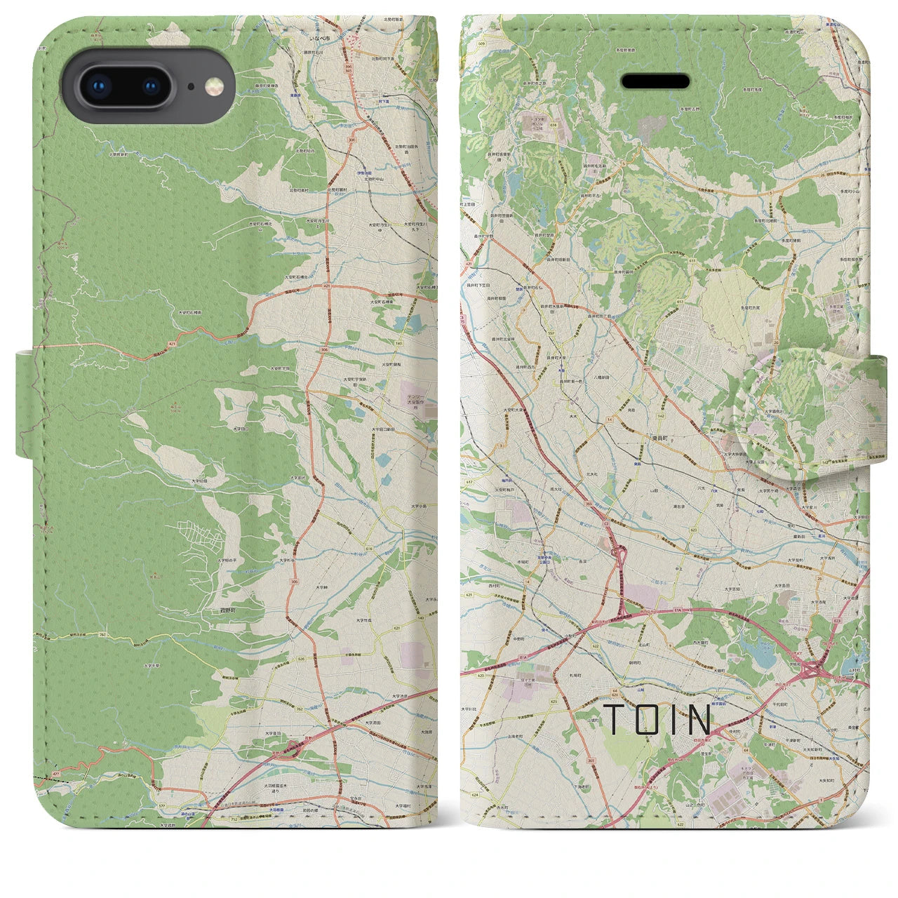 【東員(三重県)】地図柄iPhoneケース(手帳タイプ)ナチュラル・iPhone 8Plus /7Plus / 6sPlus / 6Plus 用