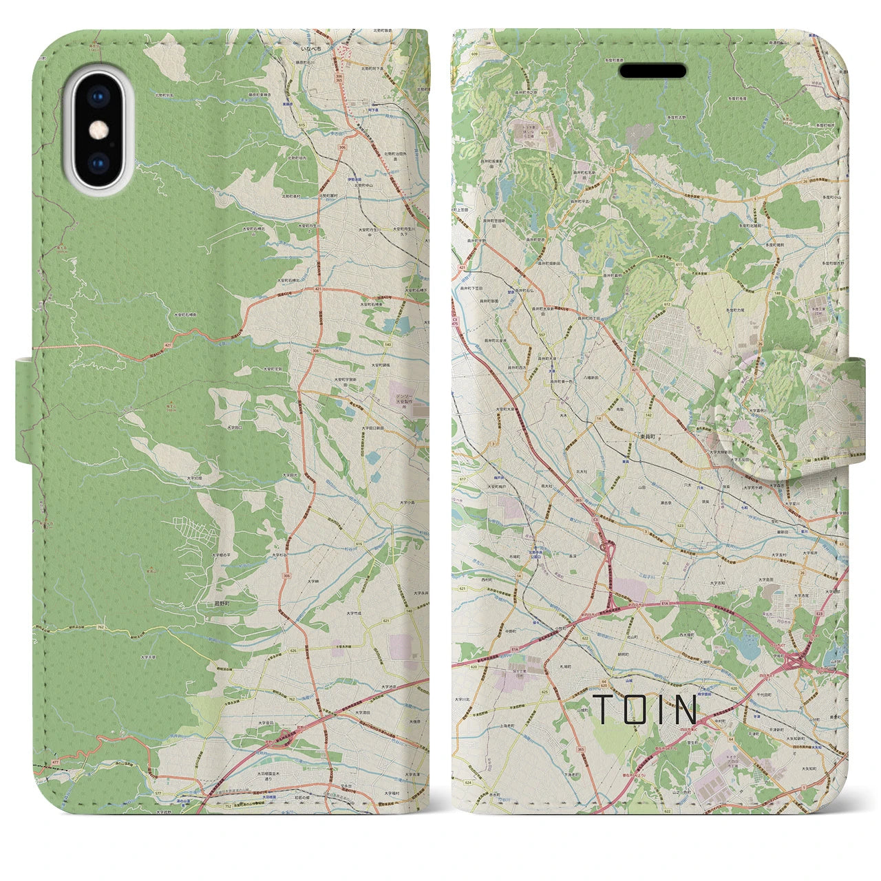【東員(三重県)】地図柄iPhoneケース(手帳タイプ)ナチュラル・iPhone XS Max 用