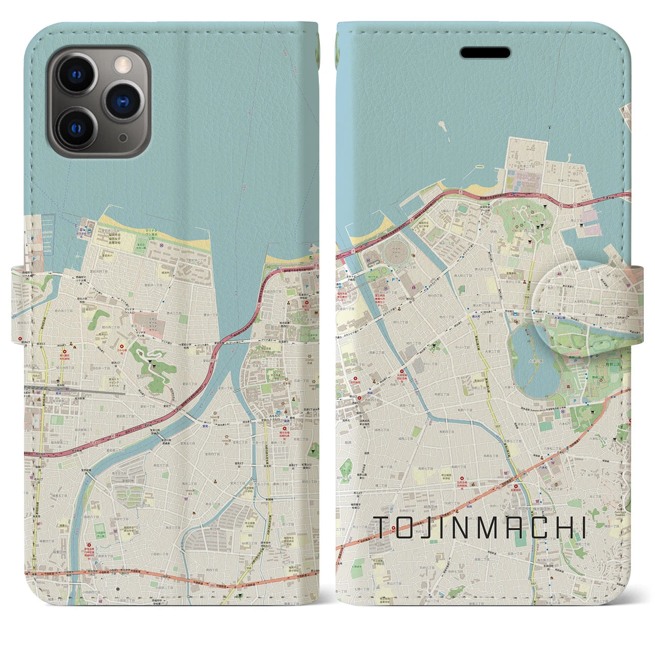 【唐人町(福岡県)】地図柄iPhoneケース(手帳タイプ)ナチュラル・iPhone 11 Pro Max 用