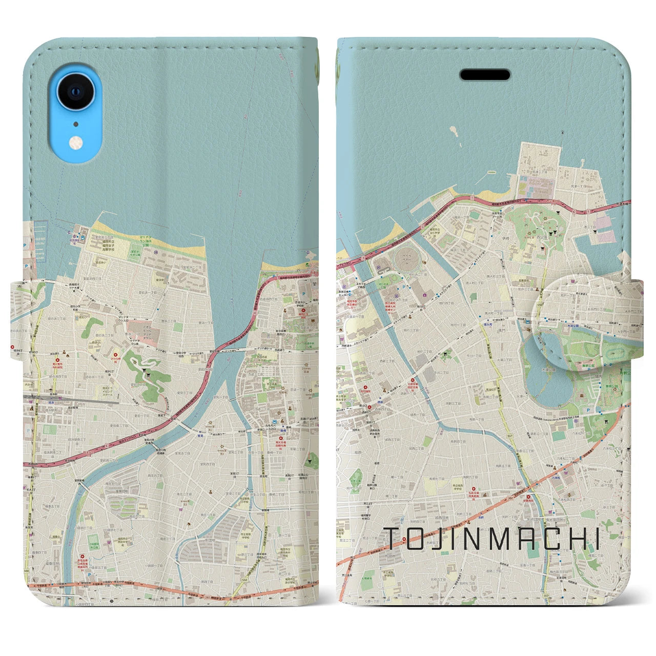 【唐人町(福岡県)】地図柄iPhoneケース(手帳タイプ)ナチュラル・iPhone XR 用
